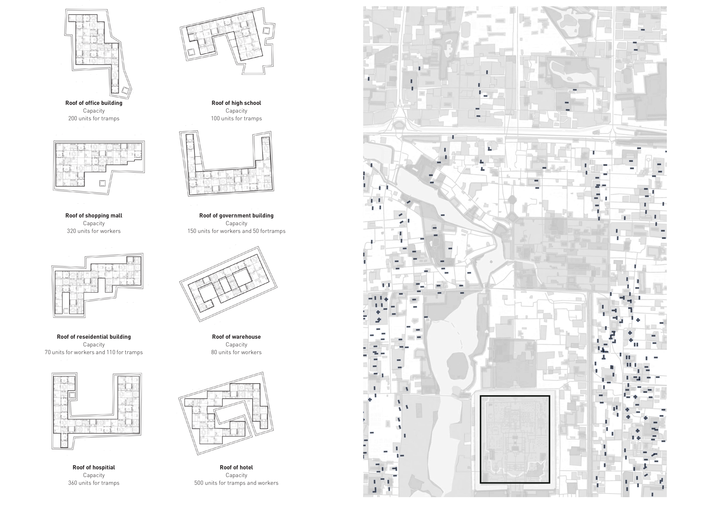 Rooftop billets across the city — capacities by building type